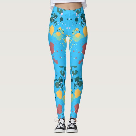 Cute Turquoise, Yellow Paint Splatter Pattern Leggings (Voorkant)