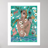 Cute turquoiseblauwe kinder ark van Noach kinderen Poster (Voorkant)
