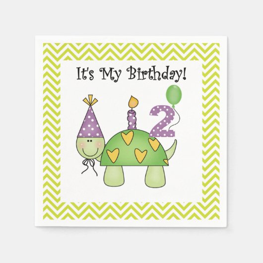 Cute Turtle 2de Birthday Paper Napkins Servet (Voorkant)