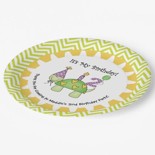 Cute Turtle 2nd Happy Birthday Paper Borden Papieren Bordje (Gekanteld)