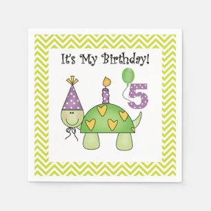 Cute Turtle 5th Birthday Paper Napkins Servet