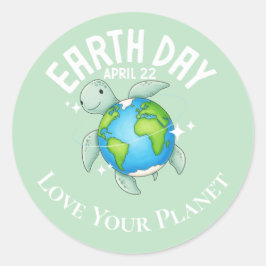 Cute Turtle Aard Dag Natuur Eco Aangepast Ronde Sticker