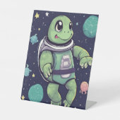Cute Turtle Astronaut Space Party Display Standaar Reclamebord Met Voetstuk (Voorkant)