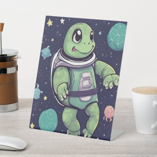 Cute Turtle Astronaut Space Party Display Standaar Reclamebord Met Voetstuk (Insitu)