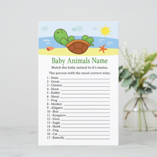 Cute Turtle Baby Animals Name Game (Staand voorkant)