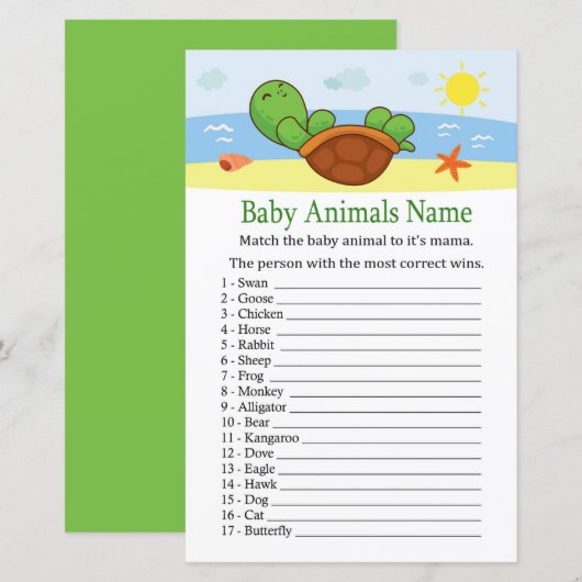 Cute Turtle Baby Animals Name Game (Voorkant / Achterkant)