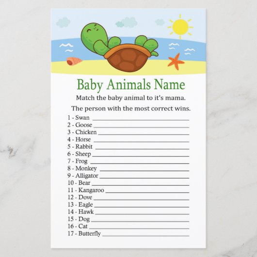 Cute Turtle Baby Animals Name Game (Voorkant)