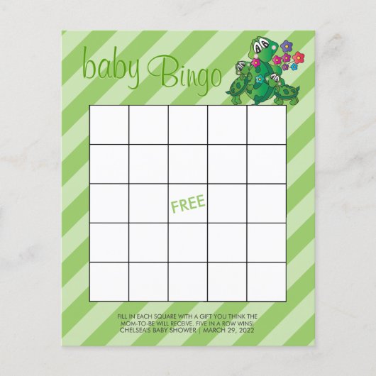 Cute Turtle 🐢 Baby shower Game - Bingo Flyer (Voorkant)