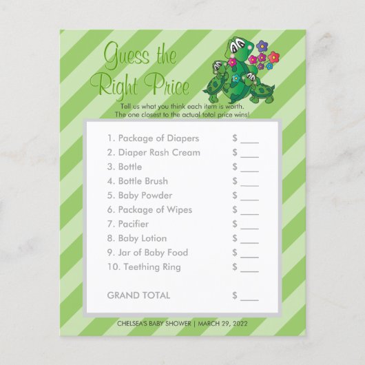 Cute Turtle 🐢 Baby shower Game - Raad Prijs Flyer (Voorkant)