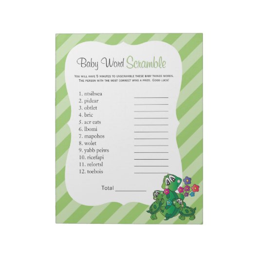 Cute Turtle Baby shower Word Game Notitieblok (Linkerzijde)