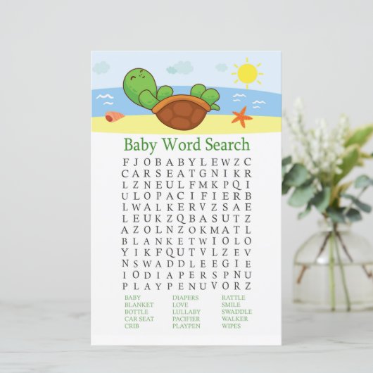 Cute Turtle Baby shower Word Search Game (Staand voorkant)
