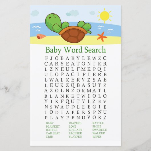 Cute Turtle Baby shower Word Search Game (Voorkant)