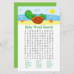 Cute Turtle Baby shower Word Search Game