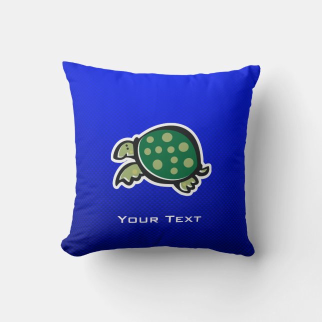 Cute Turtle Blauw Kussen (Voorkant)