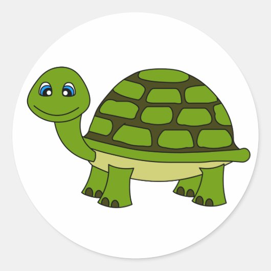 Cute Turtle Cartoon Ronde Sticker (Voorkant)