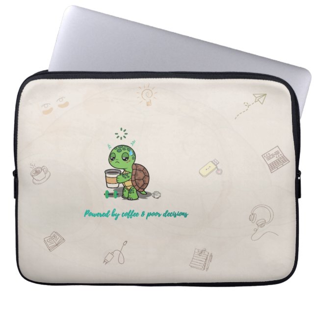 Cute Turtle Coffee Lover Laptop Hoes (Voorkant)