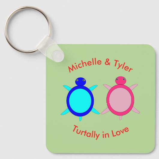 Cute Turtle Couple Custom Save the Date Wedding Sleutelhanger (Voorkant)