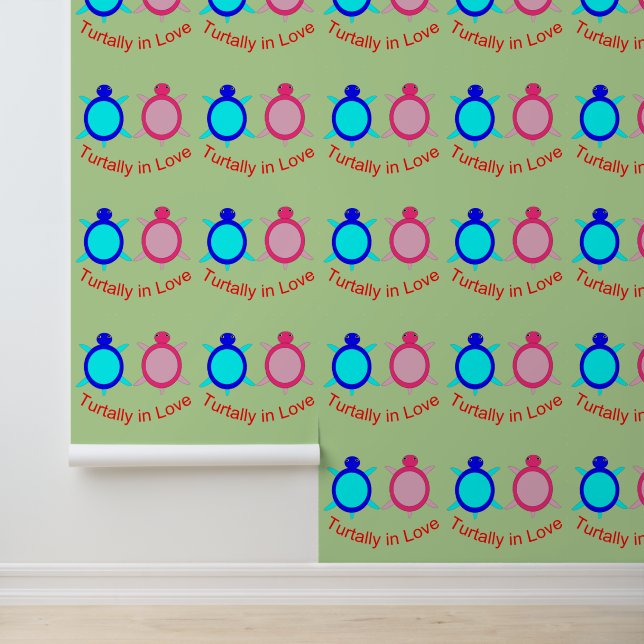 Cute Turtle Couple Patterned Behang (Applicatie)
