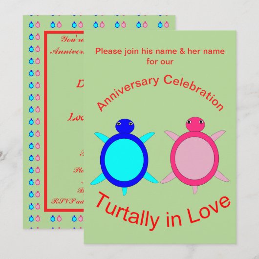 Cute Turtle Couple Personalized Jubileum Kaart (Voorkant / Achterkant)