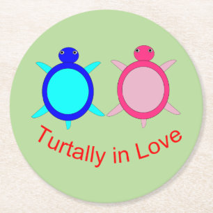 Cute Turtle Couple Ronde Kartonnen Onderzetter