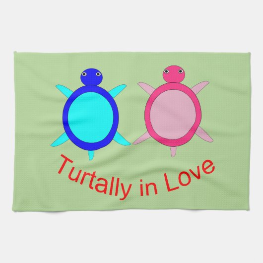 Cute Turtle Couple Theedoek (Horizontaal)