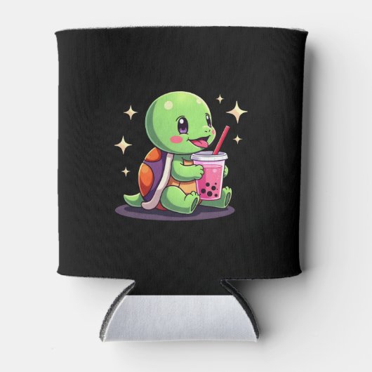 Cute turtle drinking boba. Funny Boba Turtles Love Blikjeskoeler (Voorkant)