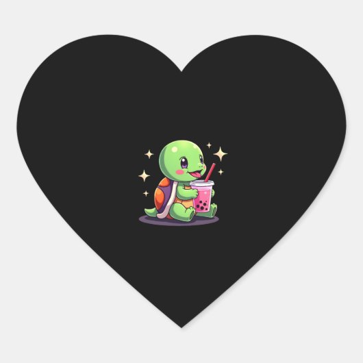 Cute turtle drinking boba. Funny Boba Turtles Love Hart Sticker (Voorkant)