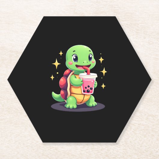 Cute turtle drinking boba. Funny Boba Turtles Love Kartonnen Onderzetters (Voorkant)