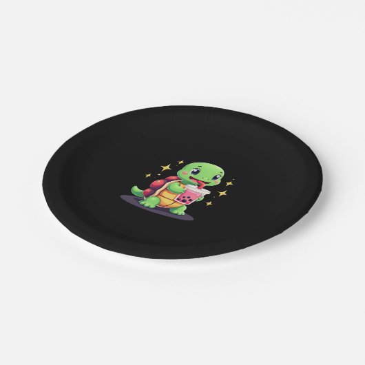 Cute turtle drinking boba. Funny Boba Turtles Love Papieren Bordje (Gekanteld)