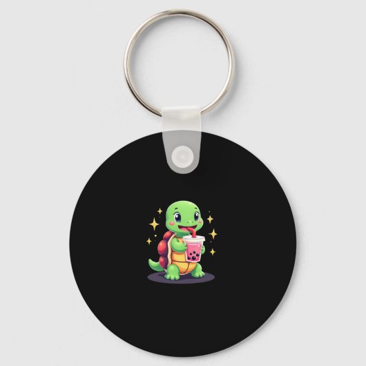 Cute turtle drinking boba. Funny Boba Turtles Love Sleutelhanger (Voorkant)