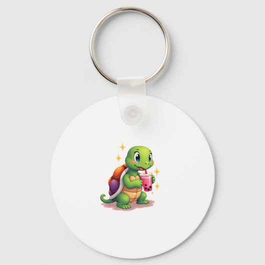 Cute turtle drinking boba. Funny Boba Turtles Love Sleutelhanger (Voorkant)
