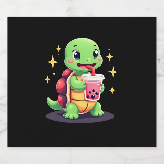 Cute turtle drinking boba. Funny Boba Turtles Love Sparkling Wijnetiket (Enkel label)
