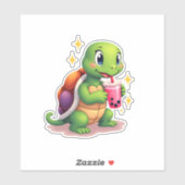 Cute turtle drinking boba. Funny Boba Turtles Love Sticker (Vel)