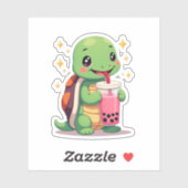 Cute turtle drinking boba. Funny Boba Turtles Love Sticker (Vel)