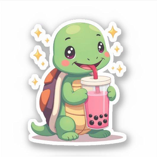 Cute turtle drinking boba. Funny Boba Turtles Love Sticker (Voorkant)