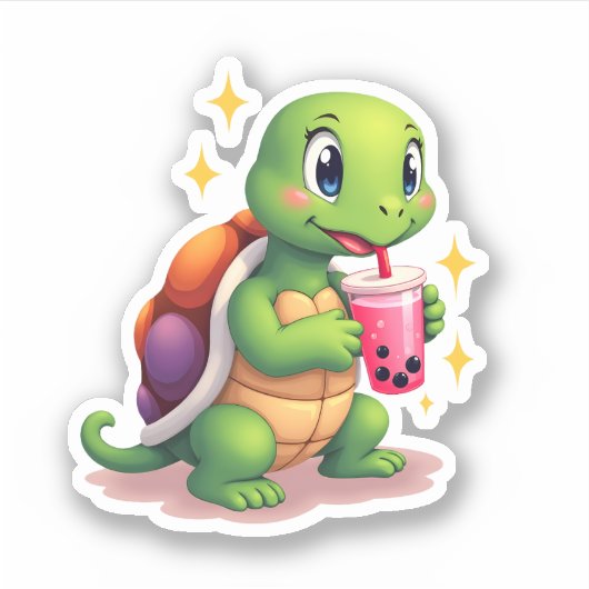 Cute turtle drinking boba. Funny Boba Turtles Love Sticker (Voorkant)