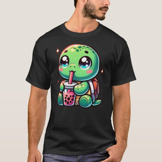 Cute turtle drinking boba. Funny Boba Turtles Love T-shirt (Voorkant)
