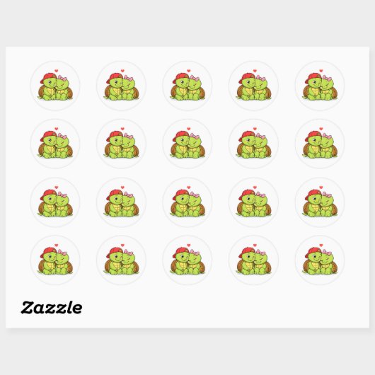Cute turtle duo in love ronde sticker (Vel)