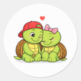Cute turtle duo in love ronde sticker