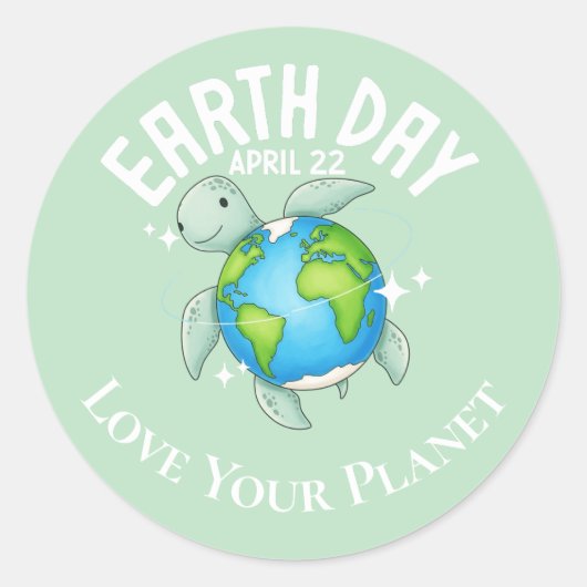 Cute Turtle Earth Day Nature Eco Custom Ronde Sticker (Voorkant)