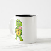 Cute Turtle Eating Ice Cream Cartoon Tweekleurige Koffiemok (Voorkant links)