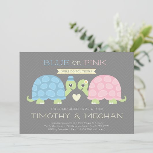 Cute Turtle Gender Reopenbaart Uitnodiging (Staand voorkant)
