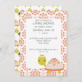 Cute Turtle Girl's Baby Shower Invitations Kaart (Voorkant / Achterkant)