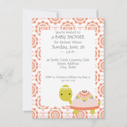 Cute Turtle Girl's Baby Shower Invitations Kaart (Voorkant)