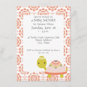 Cute Turtle Girl's Baby Shower Invitations Kaart