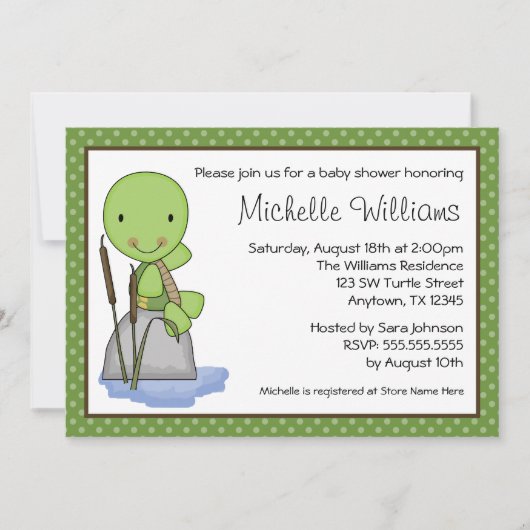 Cute Turtle Green Polka Dot Baby shower Kaart (Voorkant)