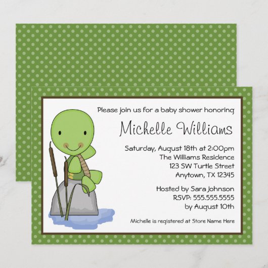 Cute Turtle Green Polka Dot Baby shower Kaart (Voorkant / Achterkant)