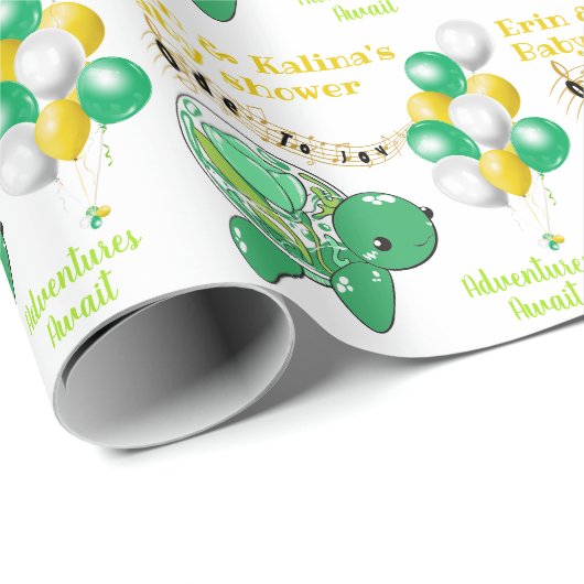 Cute Turtle Green Yellow White Baby shower Cadeaupapier (Rol Hoek)