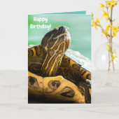 Cute Turtle Happy Birthday Card Kaart (Gele Bloem)