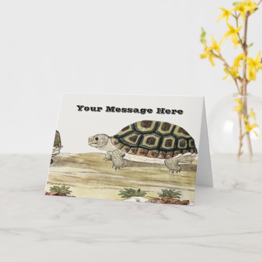 Cute Turtle Illustration Folded Wenskaart Kaart (Gele Bloem)